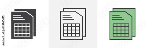 Spreadsheet icon collection in black and colored style.