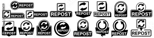 Set collections labels repost sign. reposting symbol Sharing icon design vector illustration
