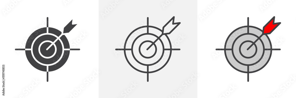 Target icon collection in black and colored style. Target icon collection in black and colored style.