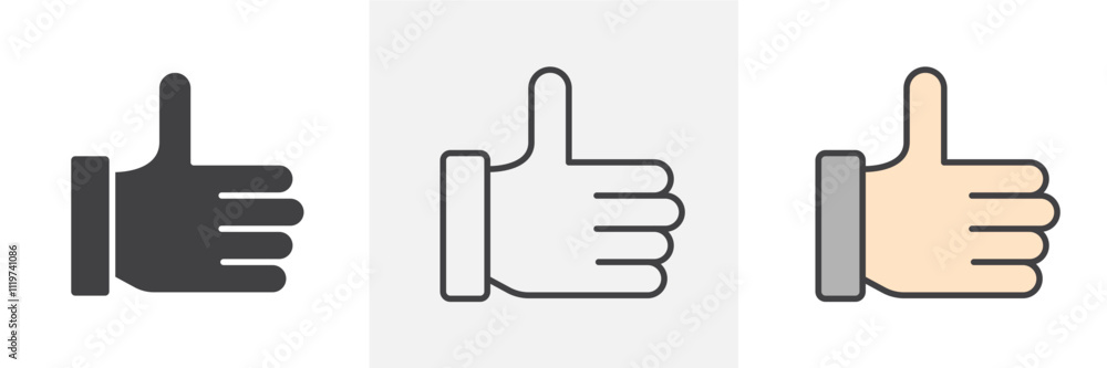 thumbs up icon collection in black and colored style. thumbs up icon collection in black and colored style.