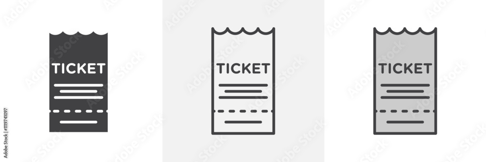 Ticket icon collection in black and colored style. Ticket icon collection in black and colored style.
