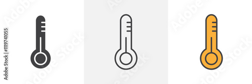 Thermometer icon collection in black and colored style.