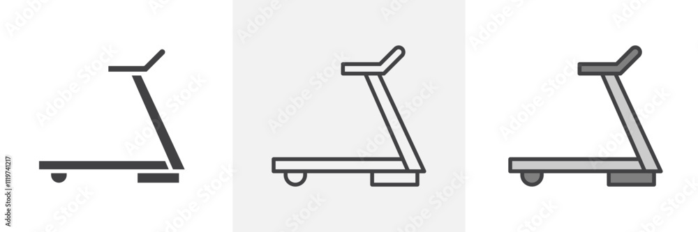 Treadmill icon collection in black and colored style. Treadmill icon collection in black and colored style.