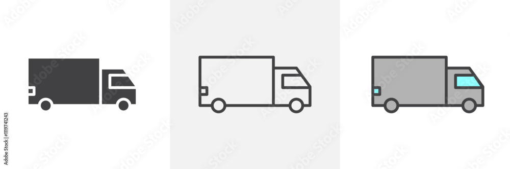 Truck icon collection in black and colored style. Truck icon collection in black and colored style.