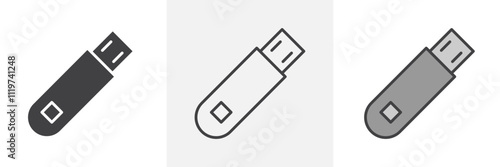 usb drive icon collection in black and colored style.
