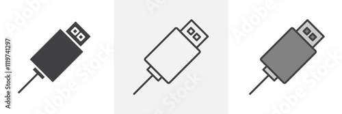 Usb icon collection in black and colored style.
