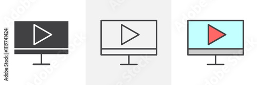 Video tutorial icon collection in black and colored style.