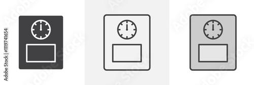 Weight scale icon collection in black and colored style.