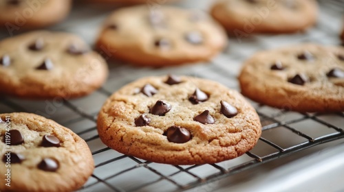 Wallpaper Mural Close-up of freshly baked chocolate chip cookies cooling on a wire rack. Torontodigital.ca