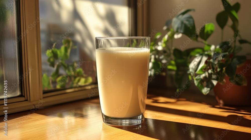 Fresh Glass of Milk by the Window Fresh Glass of Milk by the Window