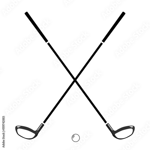 Silhouette Crossed Golf Clubs Icon Cartoon Black and White Illustration