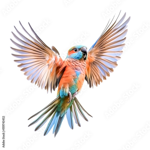 Budgerigar bird fly full body isolate on white background. photo