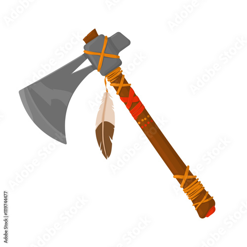 Vector Color illustration Single Traditional American Indian Tomahawk Axes. Crossed weapon Silhouette War Tribal Traditional Cartoon