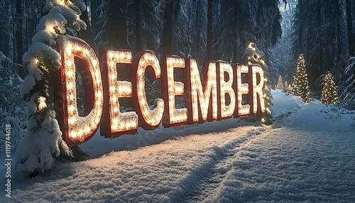 December in Lights A Snowy Landscape Twinkling with Winters Magic and Festive Illumination photo