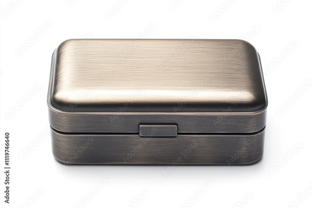 Standalone Brushed Titanium Storage Box Close-Up Portraiture Image Standalone Brushed Titanium Storage Box Close-Up Portraiture Image