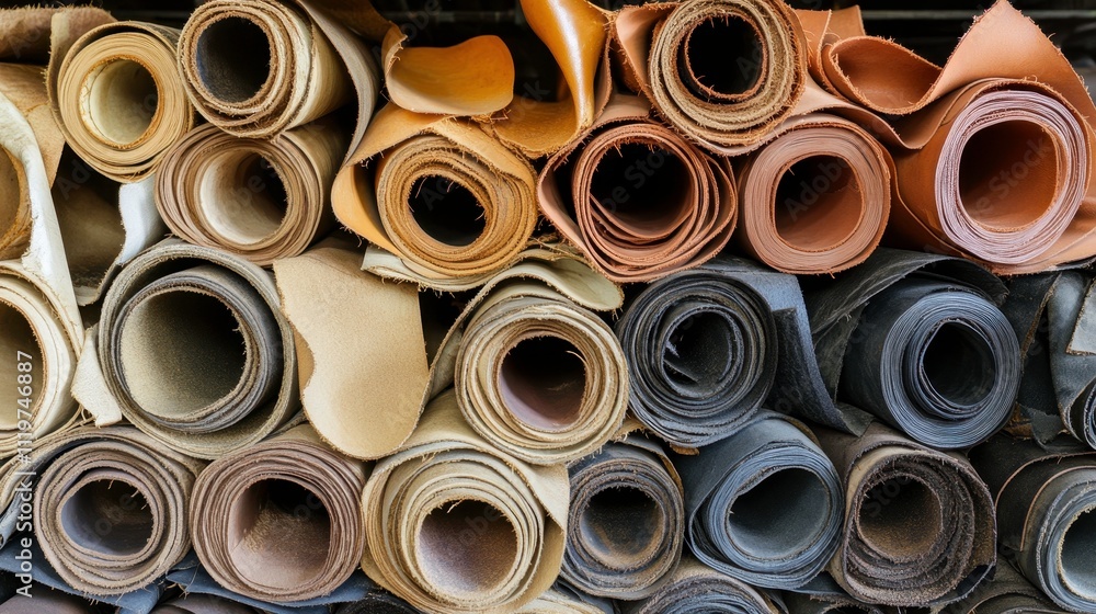 Colorful Display of Rolled Leather Materials Colorful Display of Rolled Leather Materials