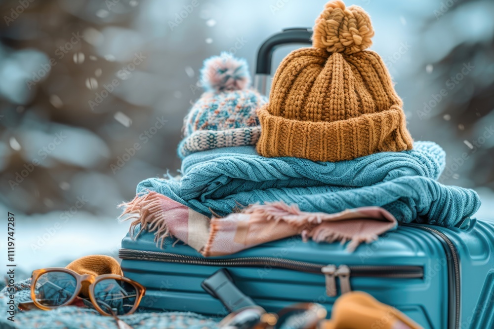 A pile of clothes and a hat on top of a suitcase, perfect for travel or adventure stories A pile of clothes and a hat on top of a suitcase, perfect for travel or adventure stories