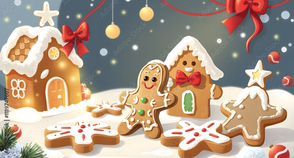 Naklejka premium Illustration of Christmas gingerbread cookies.