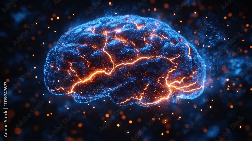 glowing, abstract representation of a brain with electric-like patterns. glowing, abstract representation of a brain with electric-like patterns.