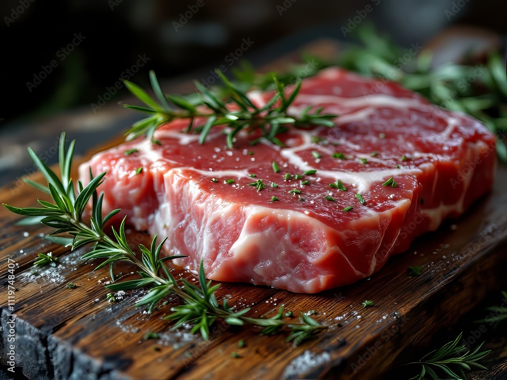 Rosemary-infused raw meat.