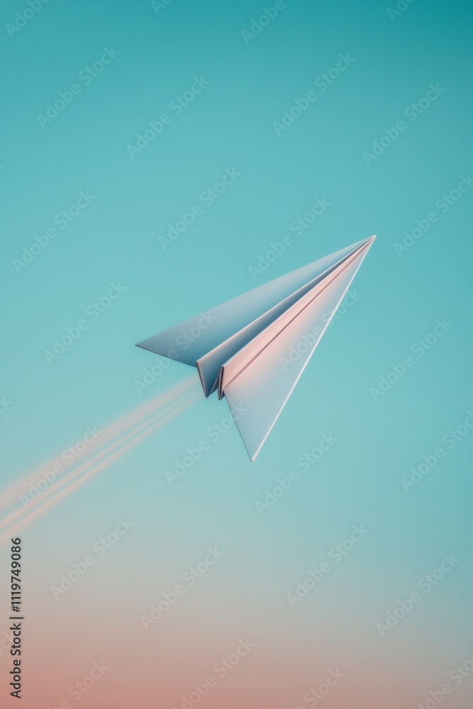 A paper airplane on a smooth azure sky gradient. A paper airplane on a smooth azure sky gradient.
