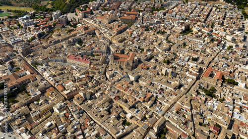 Aerial view of the historic center of Lucera, in the province of Foggia, Puglia, Italy. In the center of the town is the cathedral.  photo