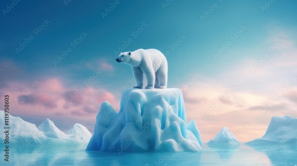 Polar bear above an iceberg in the arctic ocean Polar bear above an iceberg in the arctic ocean