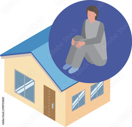ひきこもり男性のイメージイラスト
