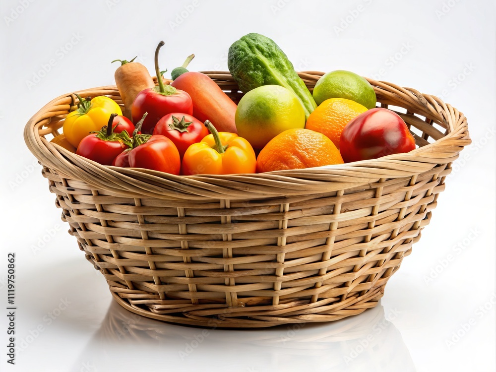 Empty Fruit and Vegetable Basket Isolated on White Background Perfect for Organic Food and Healthy Eating Concepts, Ideal for Use in Recipes, Nutrition, or Grocery Store Marketing Empty Fruit and Vegetable Basket Isolated on White Background Perfect for Organic Food and Healthy Eating Concepts, Ideal for Use in Recipes, Nutrition, or Grocery Store Marketing