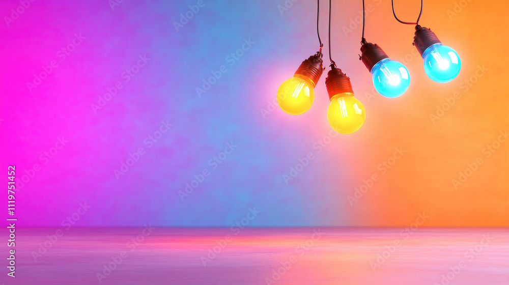 glowing orange light bulbs against a vibrant gradient background glowing orange light bulbs against a vibrant gradient background