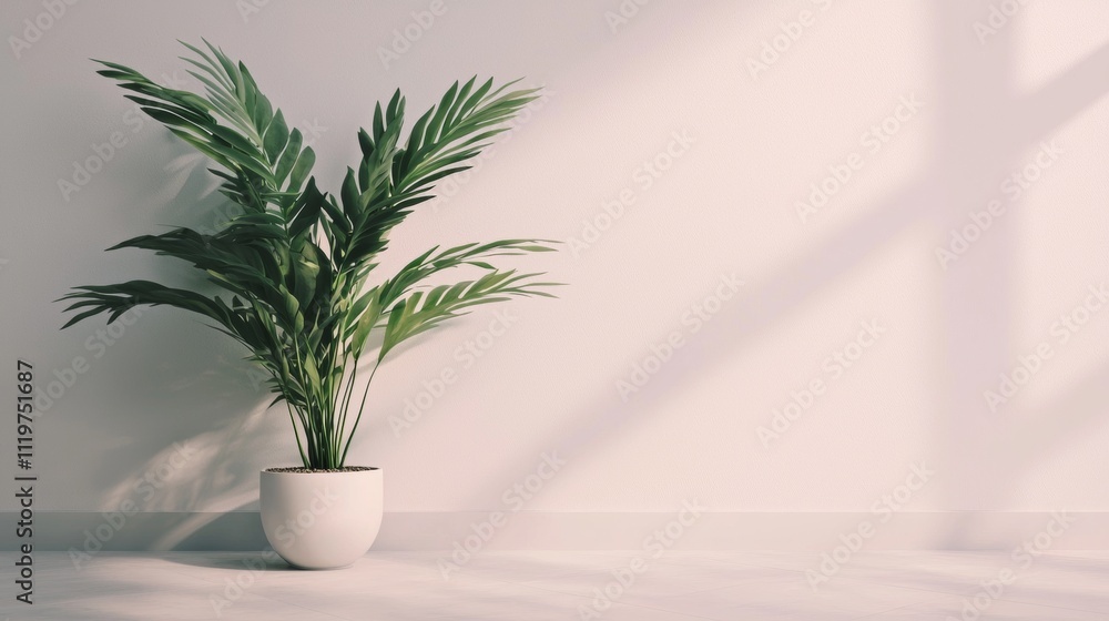Minimalistic indoor plant in sunlight with soft shadows Minimalistic indoor plant in sunlight with soft shadows
