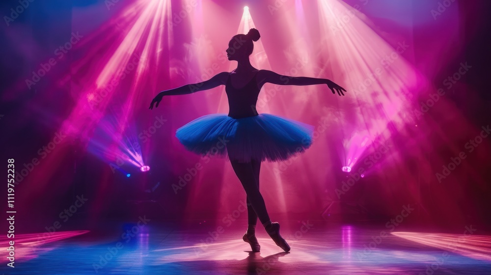 Silhouette of woman from ballerina solo performance in tutu dress in theater, AI generated image Silhouette of woman from ballerina solo performance in tutu dress in theater, AI generated image