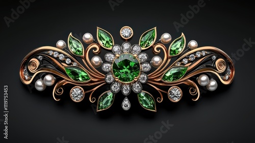 Exquisite Emerald and Diamond Hair Ornament with Floral Design and Pearls