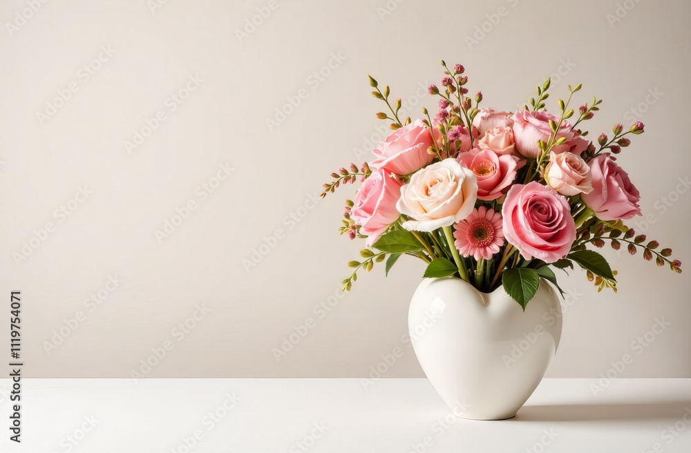 Flower arrangements in pastel colors in a heart-shaped vase Flower arrangements in pastel colors in a heart-shaped vase