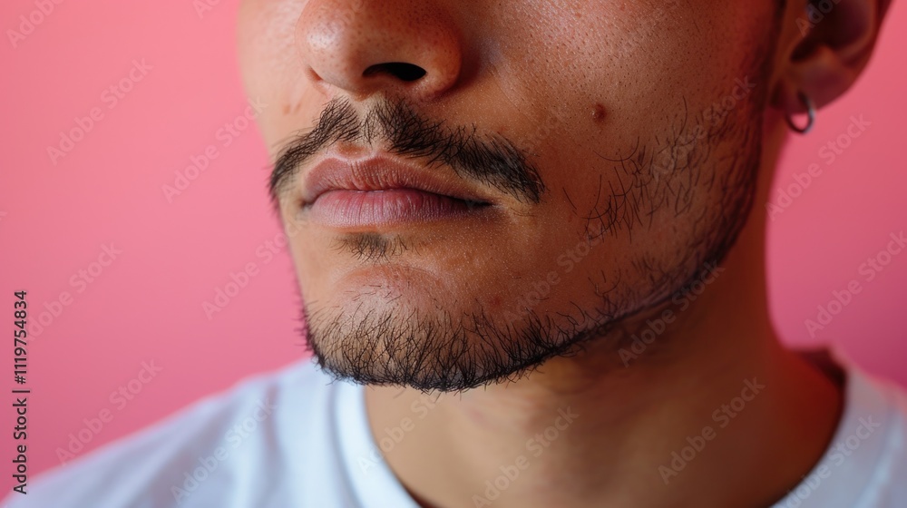 Obraz premium A close-up shot of a man's upper body, wearing a white shirt