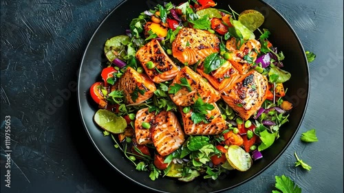 Wallpaper Mural salad with red fish. selective focus Torontodigital.ca