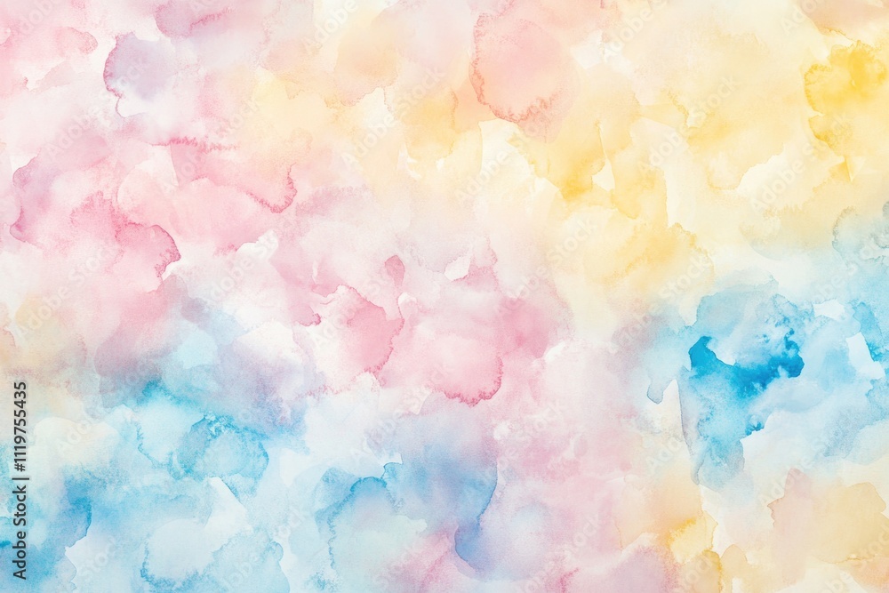 Fototapeta premium Watercolor illustration of a clear blue sky with white clouds