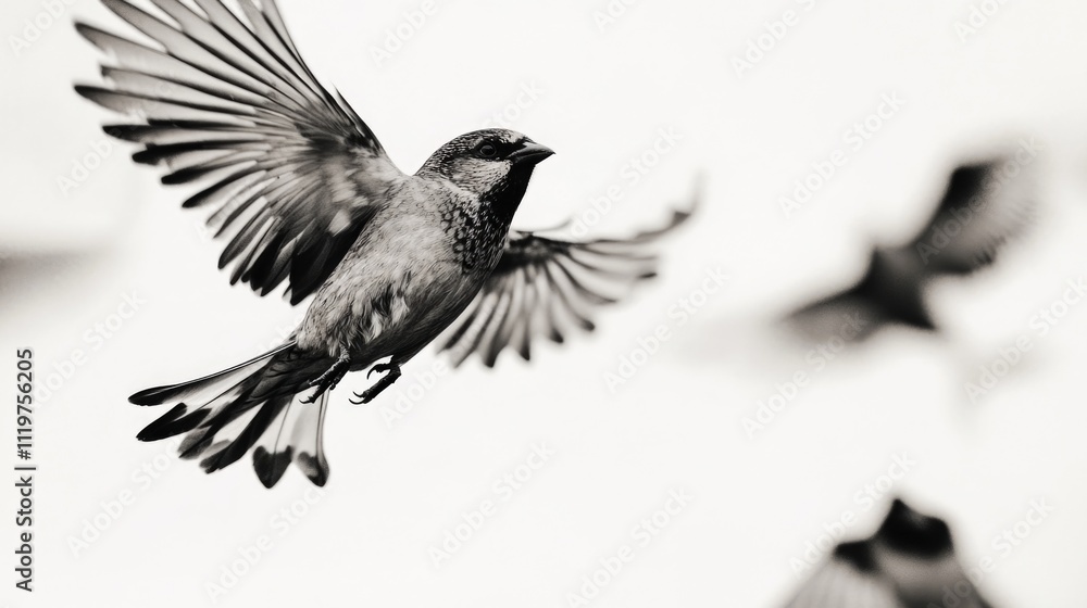 Fototapeta premium A monochrome image of a bird soaring through the air