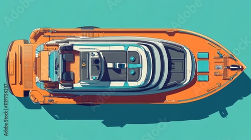 container vessel flat design top view ocean transportation theme cartoon drawing Complementary Color Scheme.