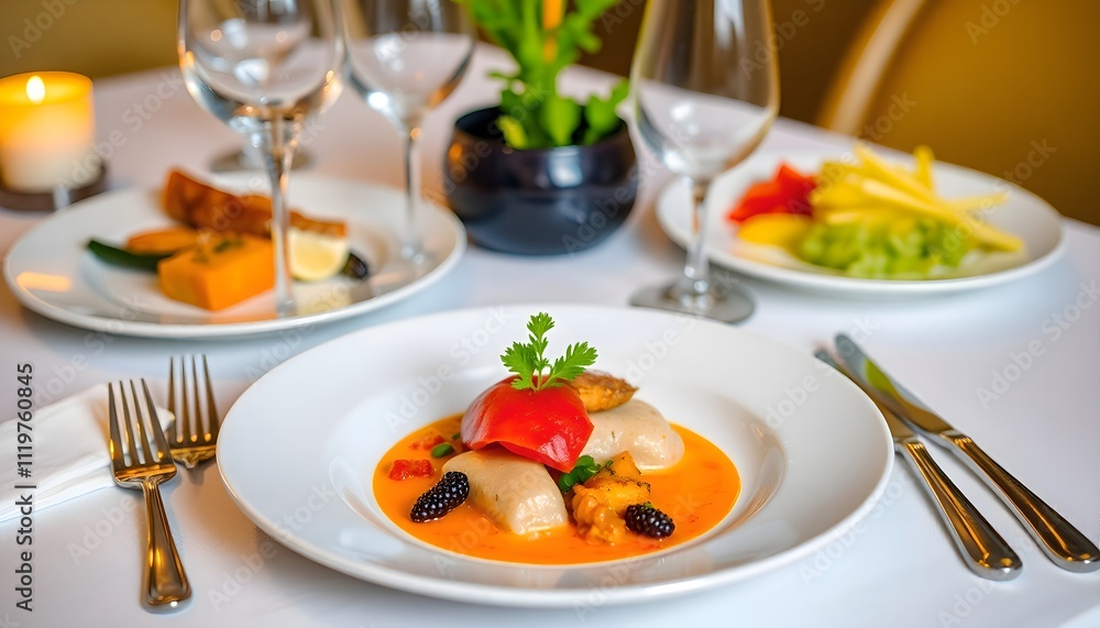 Gourmet Dining Experience With Elegant Table Setting And Exquisite Cuisine Gourmet Dining Experience With Elegant Table Setting And Exquisite Cuisine
