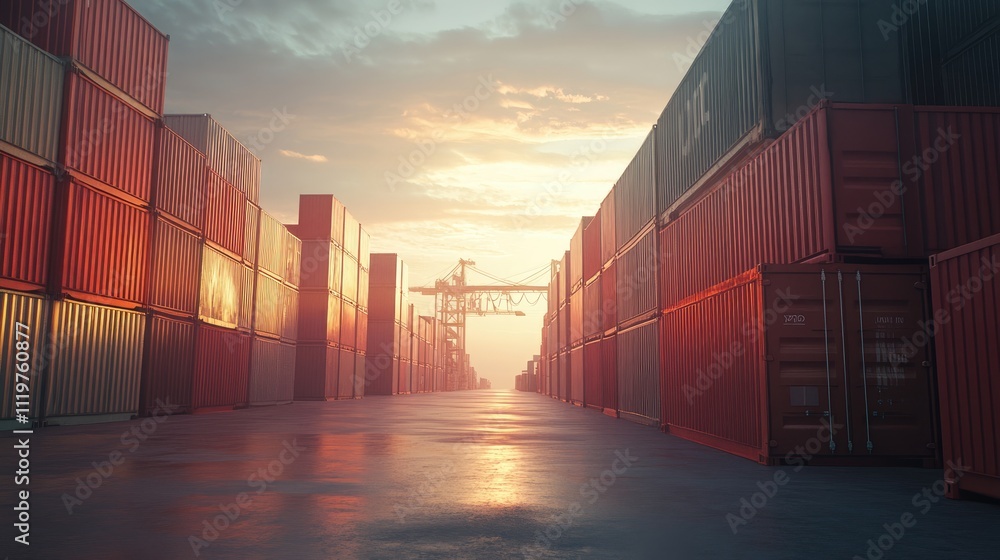 Fototapeta premium Containers in shipping yard, shipping port.