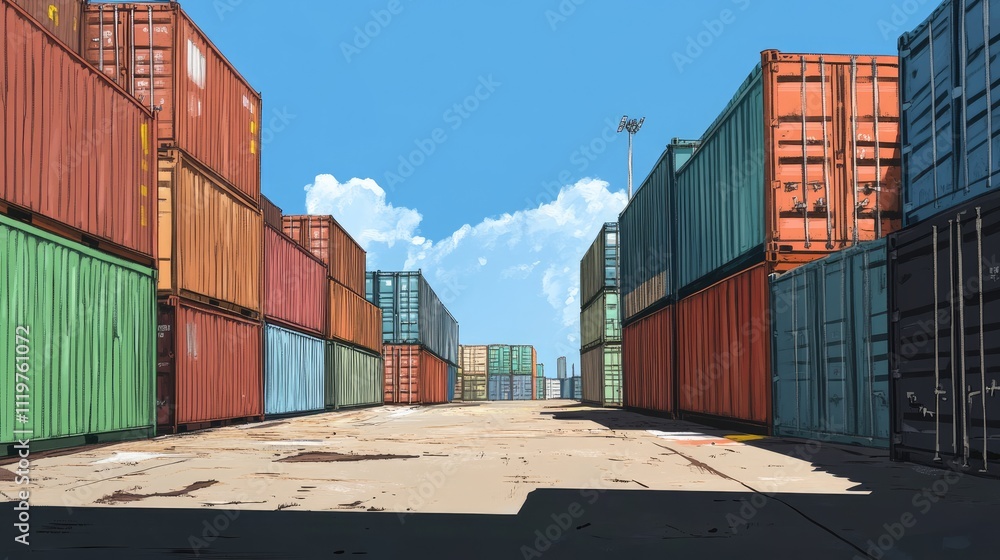 Fototapeta premium Containers in shipping yard, shipping port.
