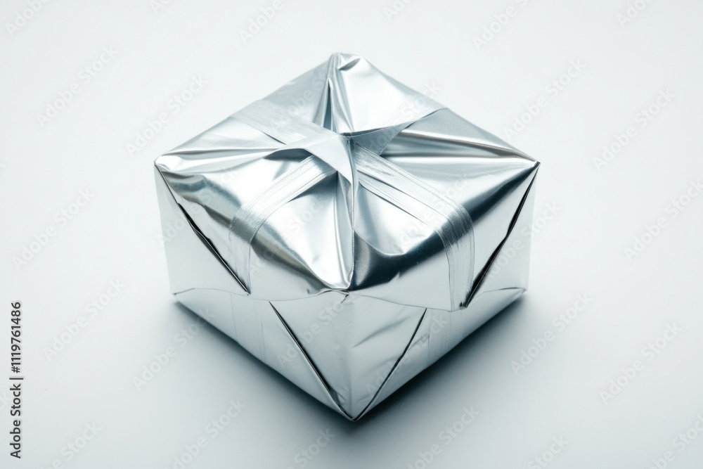Silver Origami Gift Box Close-up in Isolation Silver Origami Gift Box Close-up in Isolation