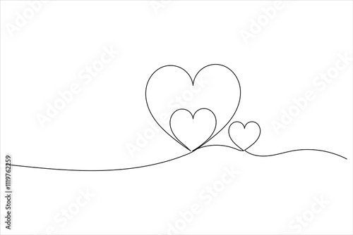 Heart shape continuous single line drawing illustration and love shape one line art