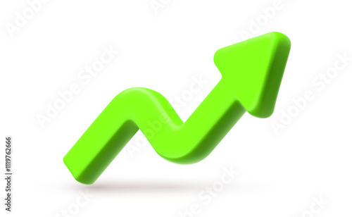 Vector financial realistic illustration of green arrow graph on white background. 3d cartoon style design of business arrow target growth up icon. Graph of success strategy