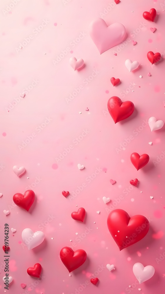 Simple illustration of pink background with red hearts. Space for text. Suitable for Valentine's Day card. Simple illustration of pink background with red hearts. Space for text. Suitable for Valentine's Day card.