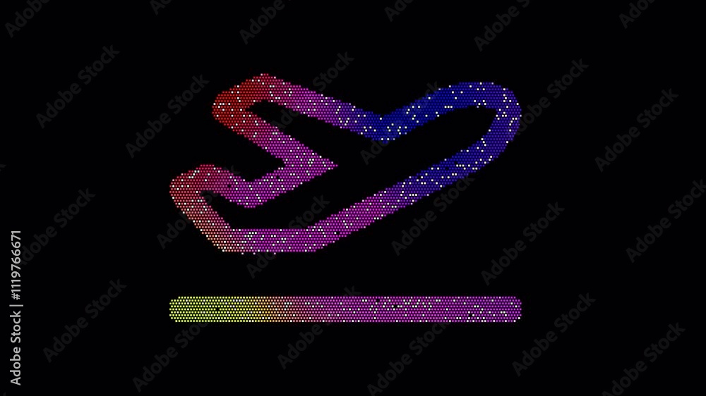 Icon plane departure is made up of LED square shapes that shimmer and flicker. There are black dead diodes. In-Out looped. Alpha BW at the end Icon plane departure is made up of LED square shapes that shimmer and flicker. There are black dead diodes. In-Out looped. Alpha BW at the end