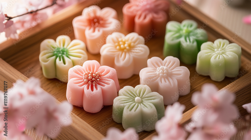 桜と和菓子の美しい静物画 桜と和菓子の美しい静物画