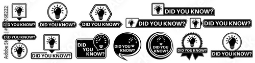set collections labels did you know sign. interesting fact symbol icon design vector illustration