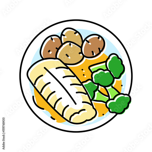 poached fish color icon vector. poached fish sign. isolated symbol illustration